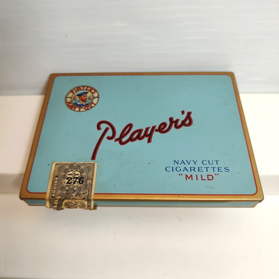 VINTAGE ADVERTISING EMPTY PLAYERS Navy Cut FLAT 50 CIGARETTES  TOBACCO TIN