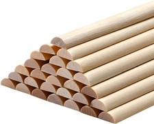 50 Pcs Wooden Dowel Rods, Split Wood Dowel Unfinished Half round Wooden Rods for