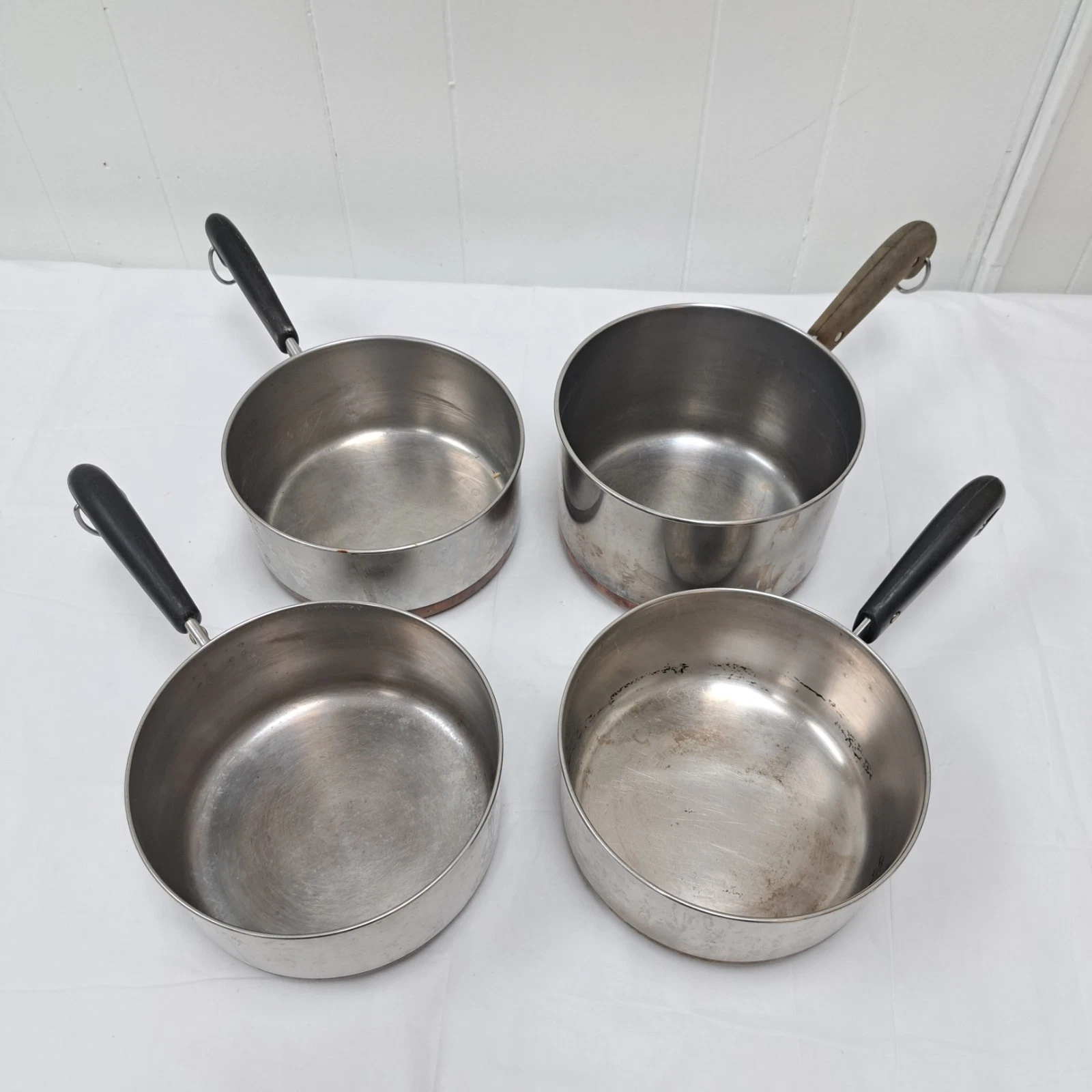 Vintage Set Of 4 Revere Ware Copper Bottom Cookware Pots Sauce Pans USA