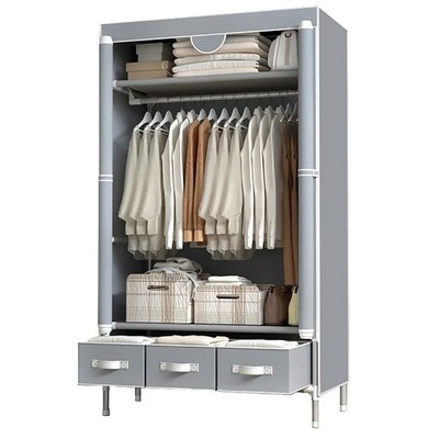 Portable Clothes Closet Rolling Door Wardrobe with Hanging Rack Non-Woven Fabric