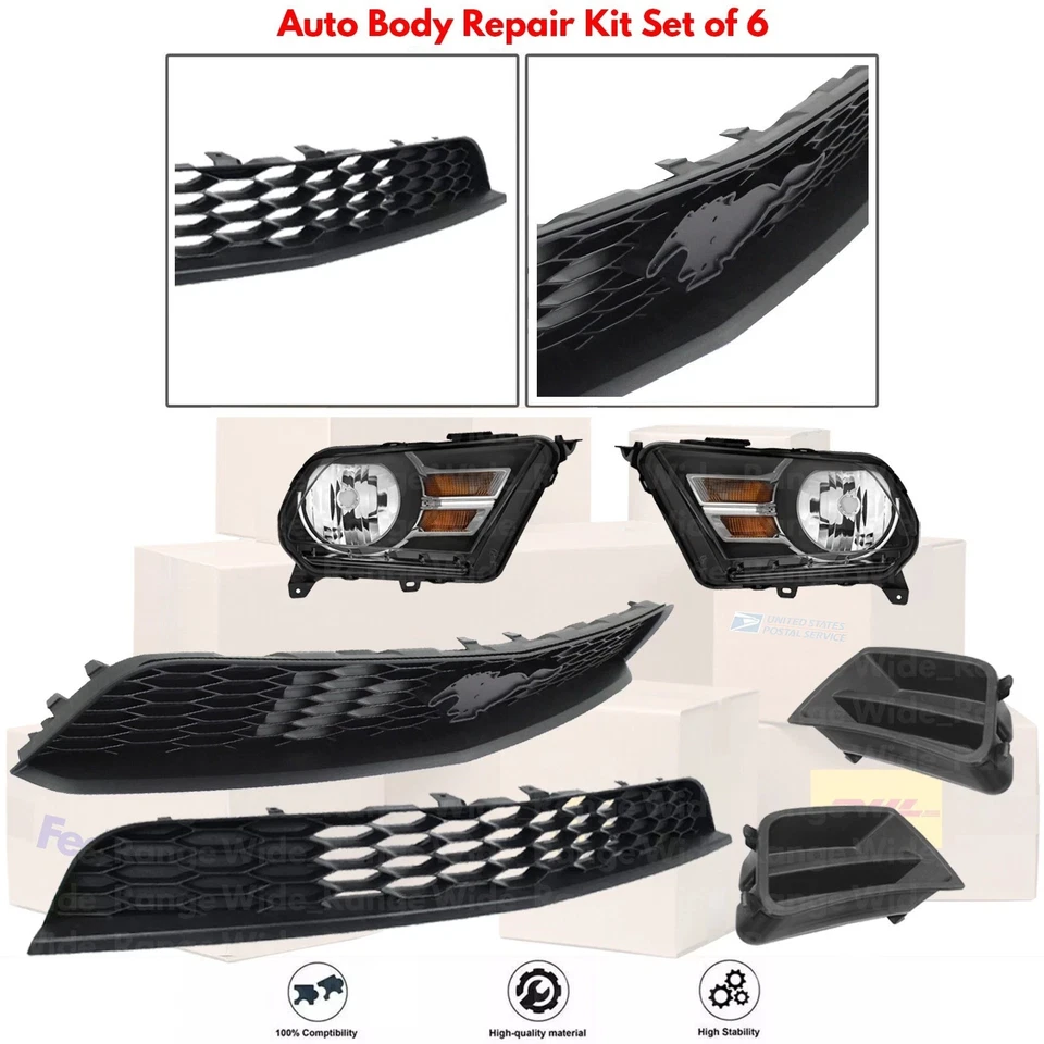 Front Grille Assembly & Headlight Assembly Kit For 2010-2012 Ford Mustang Base Foto 2 de 4