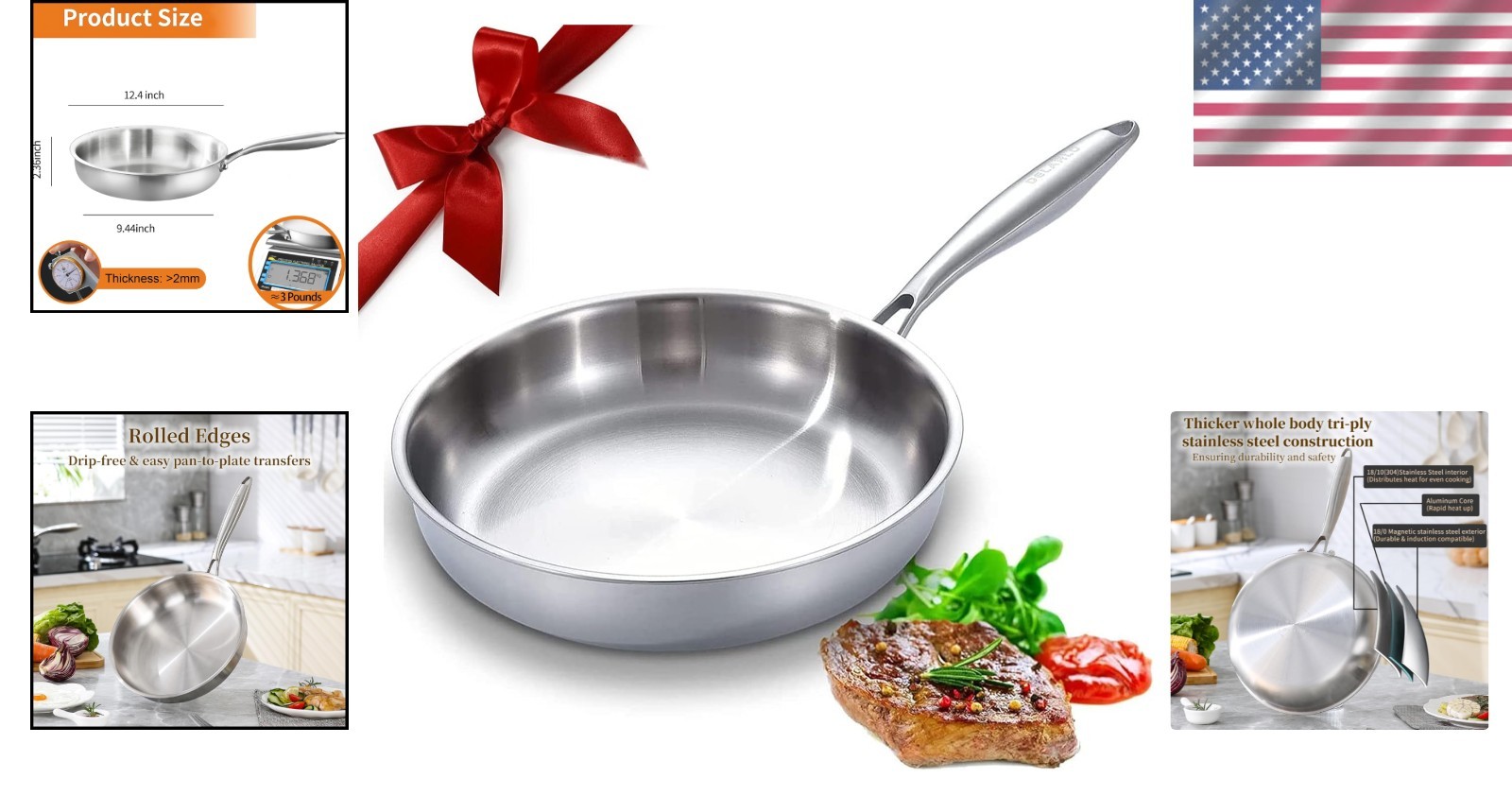 Non-Toxic Induction Skillet 12.5” – Efficient Heat, Ergonomic Handle Design