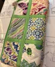 Vera Bradley Patchwork Green Cosmetic Sateen Quilted Makeup Zipper Pouch Bag 7x4