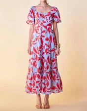 English Factory Tie-Back Maxi Dress Blue Multi