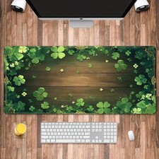 Large St Patrick  s Day Mouse Pad With Four Leaf Clovers Green Gold Design