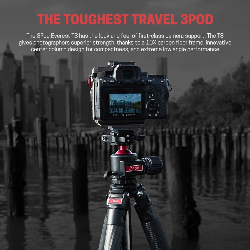 3Pod Everest T3 4-Section Carbon Fiber Compact Tripod with H2 Ball Head and Arca - Image 4 of 4