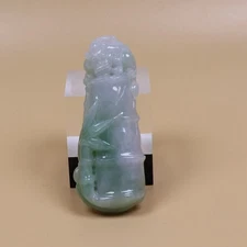 Certified Green 100% Natural A Jade jadeite Bamboo & Pixiu pendant 34292a