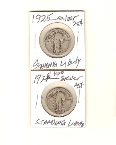 Vintage and Nice! 2 - 90% SILVER 1925 P & 1926 P STANDING LIBERTY QUARTER COINS