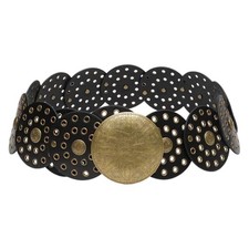Wide Disc Belt for Women Western Boho Concho Leather Waist Belts Cowboy Black