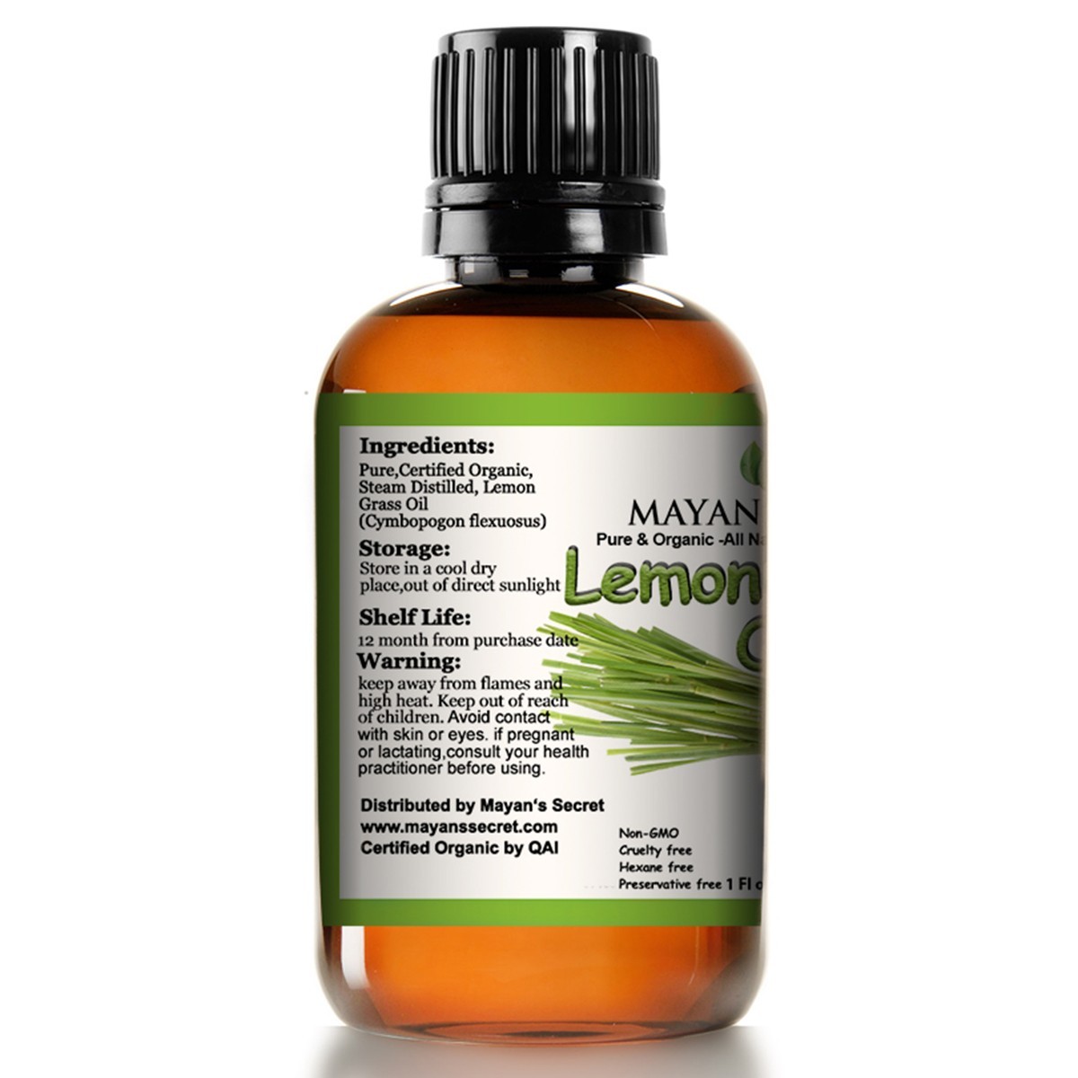 USDA Organic Lemongrass Essential Oil 1oz Pure Steam Distilled Aromatherapy
