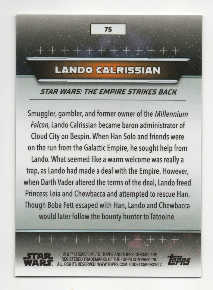 2024 Star Wars Hyperspace #96 Lando Calrissian Black Hyperlanes Refractor /10 - Image 2 of 2