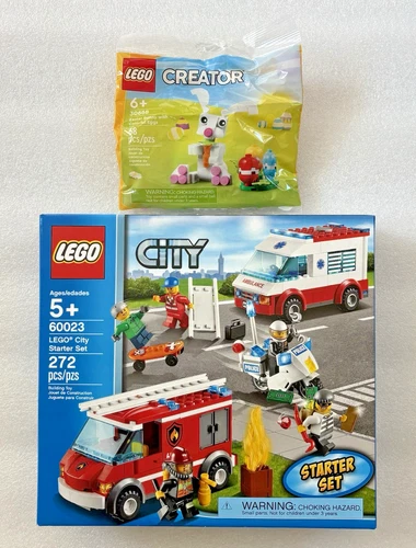 NEW LEGO City Starter Set 60023 Fire Police EMT, FREE Easter 30668 Bunny w/eggs