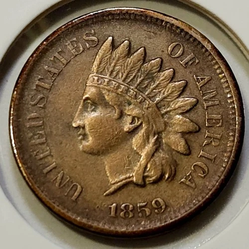 1859 CN Indian Head Cent - XF+ Details: Weak Rims - Bold Liberty, Diamonds Show!