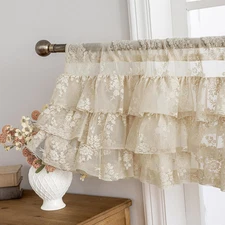 Beige Lace Ruffle Valance for Windows 1 Panel W52 x L18 Inch Rustic Floral Cotta