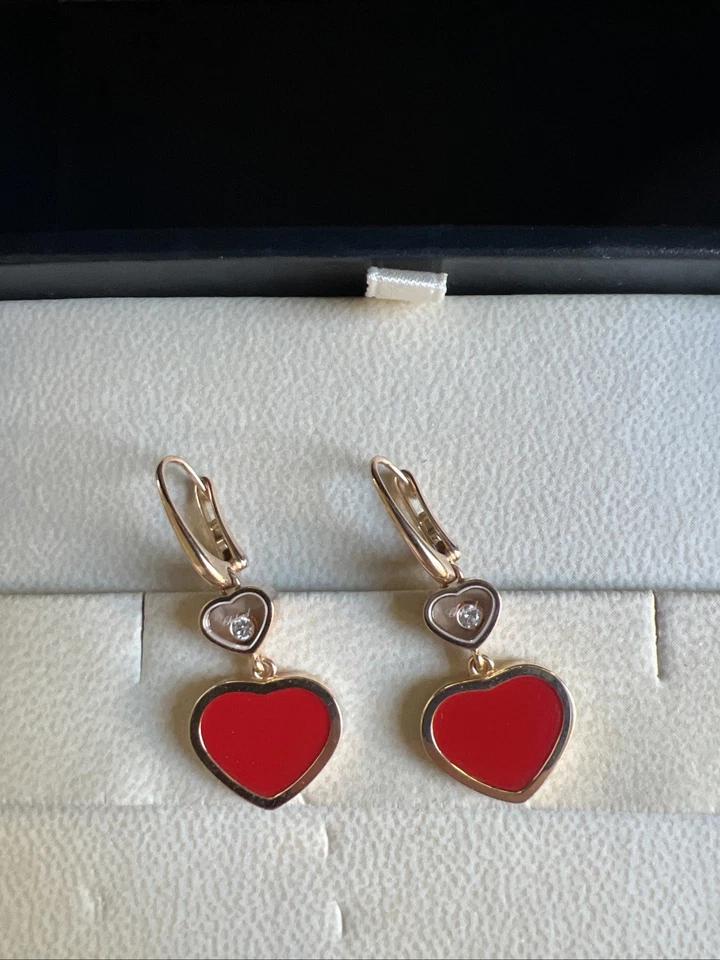 Pendientes Chopard Happy Black Hearts oro rosa 18k, diamantes Foto 3 de 3