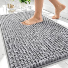 Thick Chenille Bathroom Rugs 30x20, Soft Absorbent Bath Mat, Grey