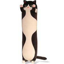 Black Cat Long Plush Pillow Kitty Stuffed Animal Soft Sleeping Throw Pillow Doll