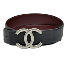 AUTH CHANEL LEATHER BELT REVERSIBLE A73462 BLACK BURGUNDY 75 COCO MARK WOMEN'S
