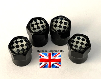 Reifen Ventilkappen Staubkappen Ska 2-farbig schwarz Auto Motorrad BMX 4er Set UK Verkäufer