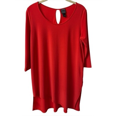 Clara SunWoo Asymmetrical Hi-Low Tunic Top Size Medium Bright Red Made in USA