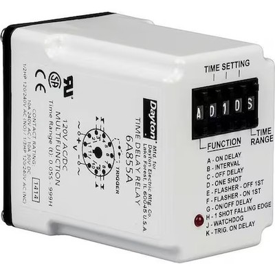 Dayton 5Dra2 Multifunction Time Delay Relay, Octal, Multi Function, 10