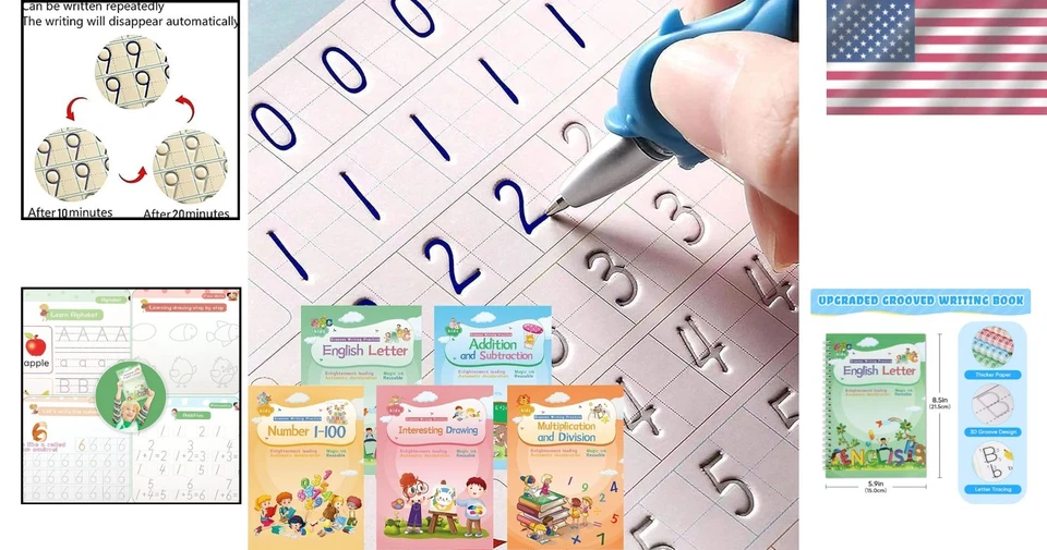 5-in-1 Kids Handwriting Magic Ink Copybooks with Silicone Grip Pen Aid - Image 2 of 4