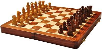 Handmade Magnetic Wooden Chess Board & Chessmen Set with Extra Queens 12.5x12.5