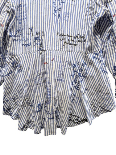 Top túnica con botones Chicos para mujer talla 2 Lg azul blanco a rayas arte peplum camisa - Imagen 7 de 17
