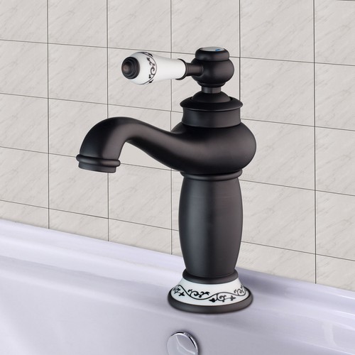 Oil Rubbed Bronze Bathroom Sink Faucet Ceramic Decor One Handle Mixer Vanity Tap - 第 1/8 張圖片