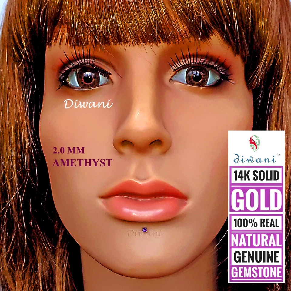 Diwani 2,0 mm Amatista Natural Boda Nariz Labret Pin Piercing Anillo Perno Foto 3 de 4