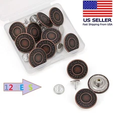 12× Jean Button Pins，3/4 in Vintage No Sew Instant Replacement Combo Copper Tack