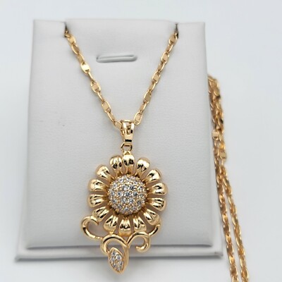 18K Gold Plated Sunflower Zircon Pendant Necklace Women Jewelry Gifts