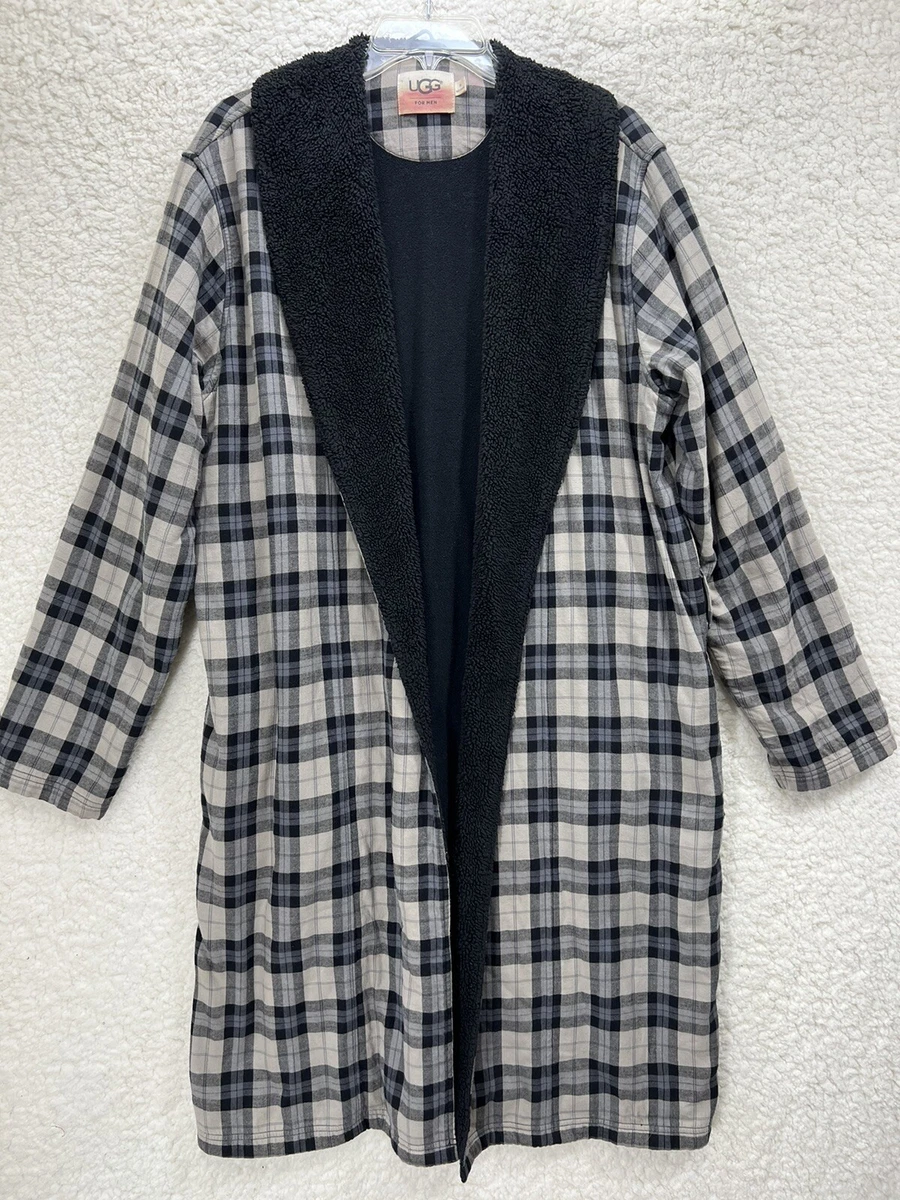UGG Kalib Plush Fleece Robe Plaid Flannel Black Medium Missing Belt
