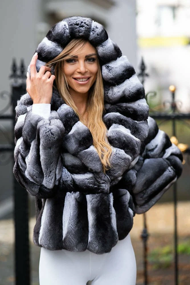 Chinchilla Style Real Rex Rabbit Fur Coat in 2023