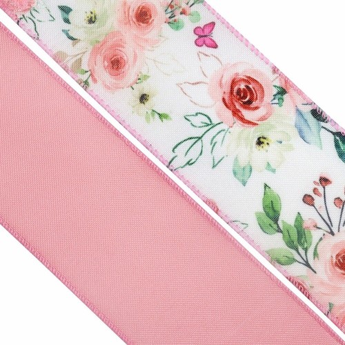 Metal Wire Edge Flower Ribbon Pink Wrapping Bow Ribbon Holiday Decoration - Picture 3 of 11
