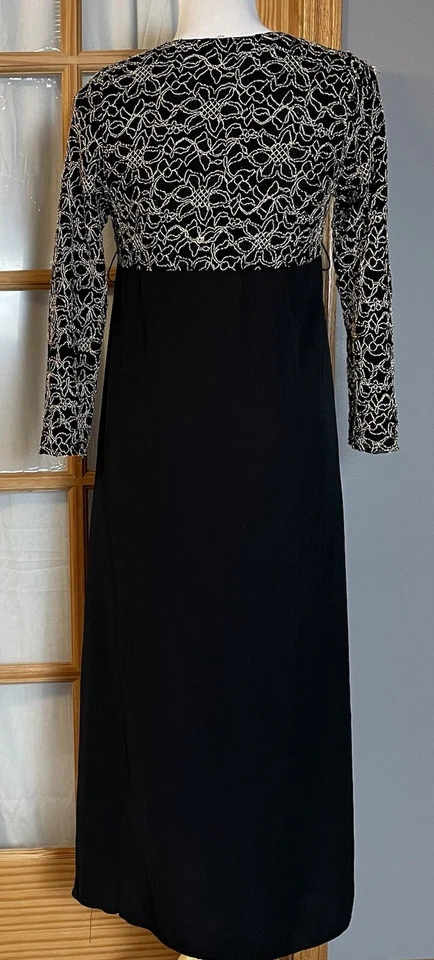 Vestido midi de maternidad hecho a mano años 80 talla M negro chifón dorado floral fiesta gótica Foto 4 de 4