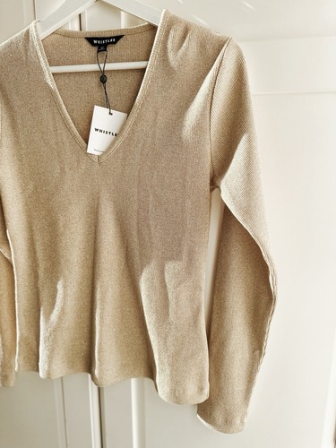 New With Tags Whistles Long Sleeve Sparkle V Neck Top Gold - Picture 2 of 6