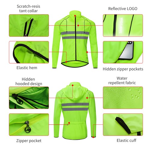 WOSAWE winddichte wasserdichte Herren Fahrrad Kapuzenjacken gepolsterte lange Hosen Sets - Bild 12 von 18