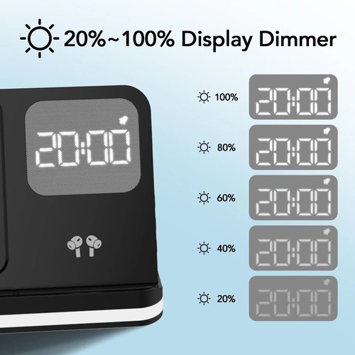 Chargeur Sans Fil 4 en 1 avec Réveil Compatible pour Galaxy Watch 7/Ultra - Photo 4 sur 7