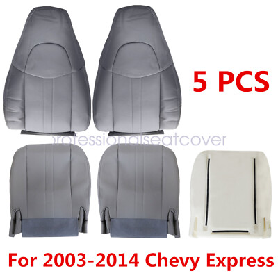 Soillar Front Seat Cover Set For Chevy Express & GMC Savana 2003-2014 – Light Pewter Gray Microfiber Leather – 5 Pieces-1200385