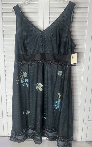 NWT Vtg Adrianna Papell Babydoll Mesh Beaded Embroidered Whimsigoth Dress 24W - Picture 5 of 11