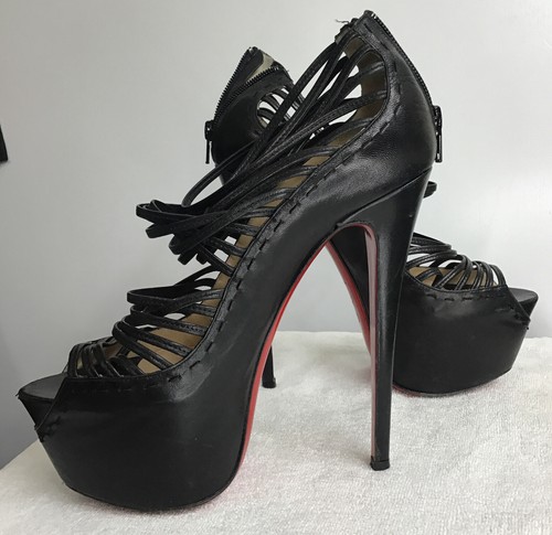 louboutin Zoulou Platform High Heel Open Toe Shoe Black Zip Back Size 40 - Picture 3 of 12