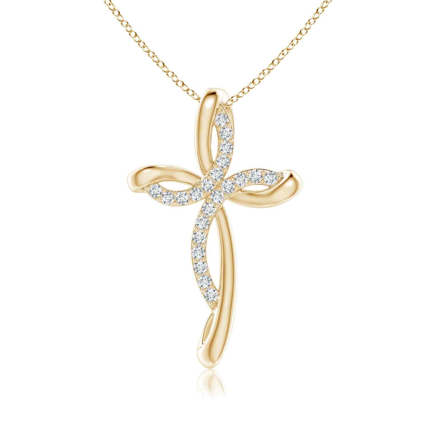 ANGARA 0.2ctw Natural Diamond Ribbon Cross Pendant Necklace in 14K Gold