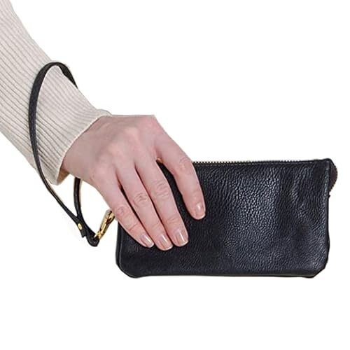 Wristlet Strap, Genuine Leather KeyChain Hand wrist Strap for Clutch 1 Black Ab - Picture 5 of 6