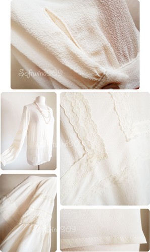 NUEVO Encaje de marfil Ribete Campesino Plisado Manga Larga Boho Classic ROMANTIC Blusa Top - Imagen 15 de 16
