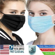 50 Black+50 Blue Disposable Medical Face Mask Surgical Dental 3Layer Mouth Cover