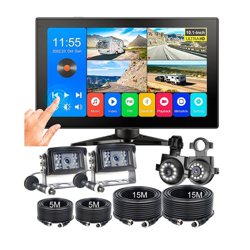 10" Quad Monitor DVR BT MirrorLink FM Rear View Backup Camera For Truck Caravan - Picture 23 of 24