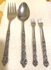 Oneida Northland Stainless OLD BAROQUE Serving Spoon & Fork & 2 Cocktail Forks 