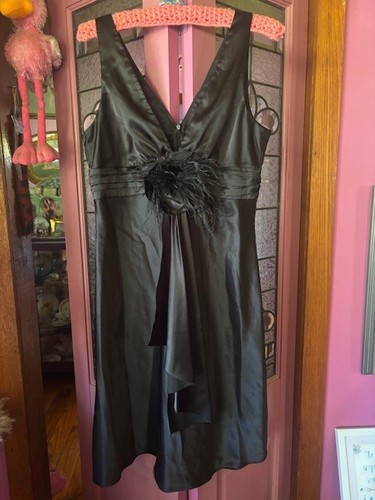 Beautiful Review Australia Black Satin Black Feather Cocktail Dress 14 Excellent