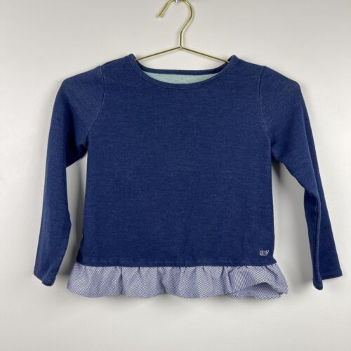 Vineyard Vines Girls Sweater Size M 10 12 Navy Blue Ruffle Hem Peplum Bottom - Afbeelding 1 van 10